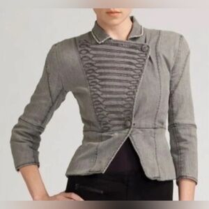 ALICE + OLIVIA XS RODEO Festival Military Braid Denim Jacket Tailored Blazer